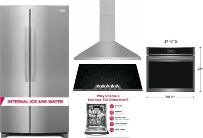 5 Piece Package Includes Refrigerator, Cooktop, Wall Oven, Hood And Dishwasher