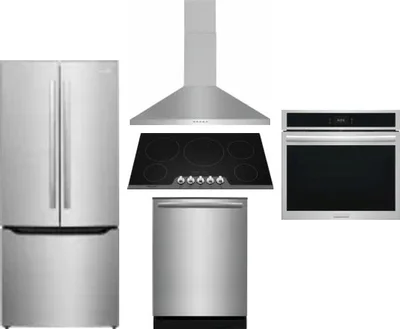 5 Piece Package Includes Refrigerator, Cooktop, Wall Oven, Hood And Dishwasher