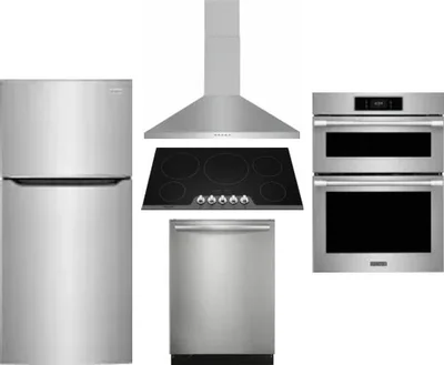 5 Piece Package Includes Refrigerator, Cooktop, Wall Oven, Hood And Dishwasher