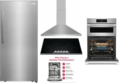 5 Piece Package Includes Refrigerator, Cooktop, Wall Oven, Hood And Dishwasher