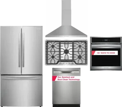 5 Piece Package Includes Refrigerator, Cooktop, Wall Oven, Hood And Dishwasher