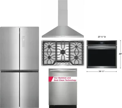 5 Piece Package Includes Refrigerator, Cooktop, Wall Oven, Hood And Dishwasher