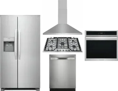 5 Piece Package Includes Refrigerator, Cooktop, Wall Oven, Hood And Dishwasher