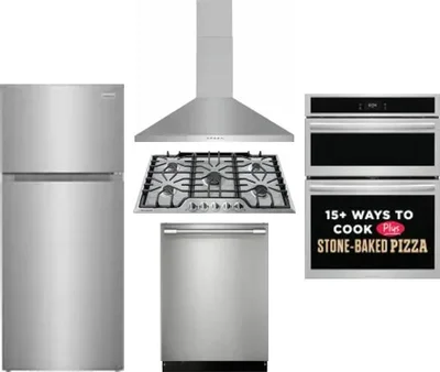 5 Piece Package Includes Refrigerator, Cooktop, Wall Oven, Hood And Dishwasher