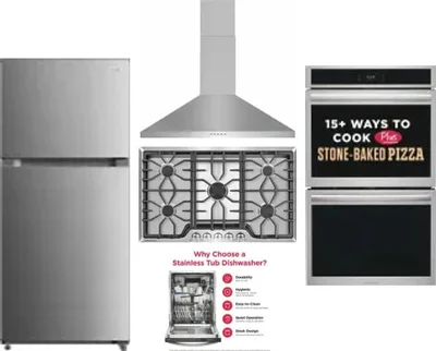 5 Piece Package Includes Refrigerator, Cooktop, Wall Oven, Hood And Dishwasher