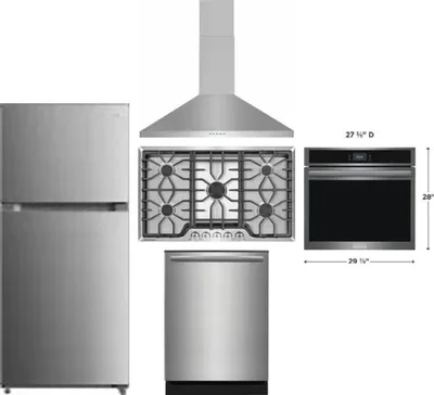 5 Piece Package Includes Refrigerator, Cooktop, Wall Oven, Hood And Dishwasher