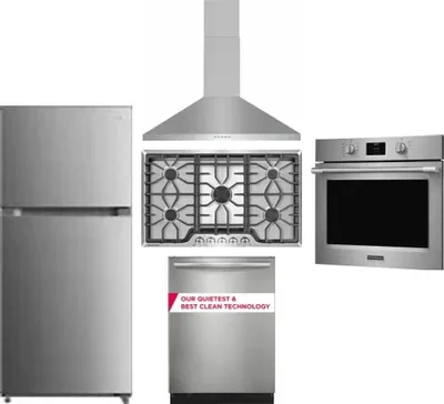 5 Piece Package Includes Refrigerator, Cooktop, Wall Oven, Hood And Dishwasher