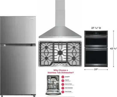 5 Piece Package Includes Refrigerator, Cooktop, Wall Oven, Hood And Dishwasher