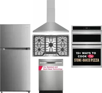 5 Piece Package Includes Refrigerator, Cooktop, Wall Oven, Hood And Dishwasher