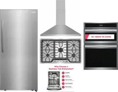 5 Piece Package Includes Refrigerator, Cooktop, Wall Oven, Hood And Dishwasher