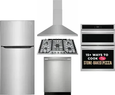 5 Piece Package Includes Refrigerator, Cooktop, Wall Oven, Hood And Dishwasher