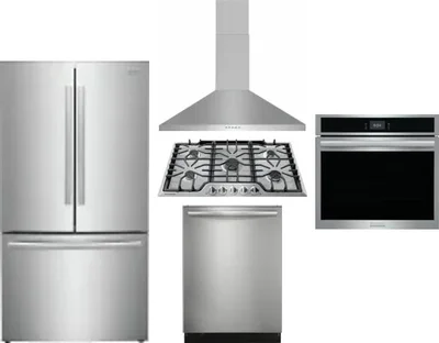 5 Piece Package Includes Refrigerator, Cooktop, Wall Oven, Hood And Dishwasher