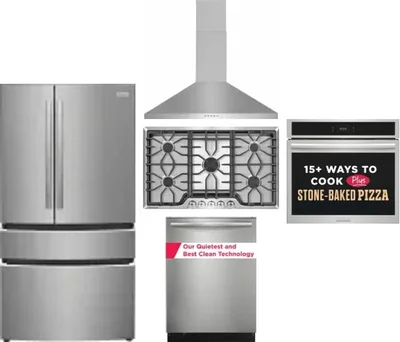 5 Piece Package Includes Refrigerator, Cooktop, Wall Oven, Hood And Dishwasher