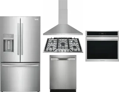5 Piece Package Includes Refrigerator, Cooktop, Wall Oven, Hood And Dishwasher