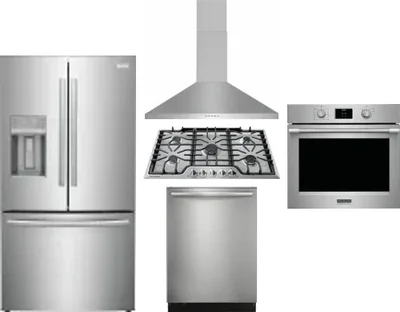 5 Piece Package Includes Refrigerator, Cooktop, Wall Oven, Hood And Dishwasher