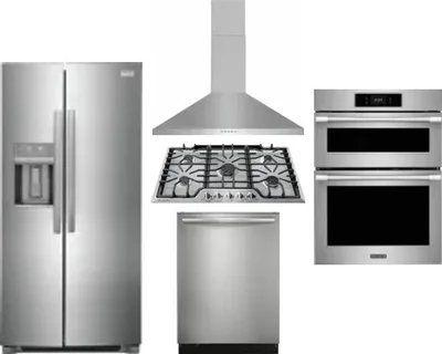 5 Piece Package Includes Refrigerator, Cooktop, Wall Oven, Hood And Dishwasher
