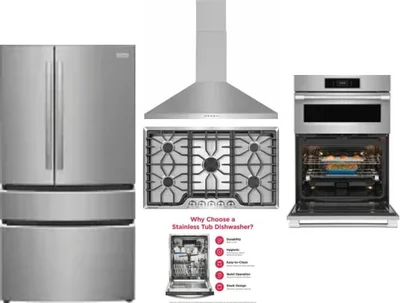 5 Piece Package Includes Refrigerator, Cooktop, Wall Oven, Hood And Dishwasher