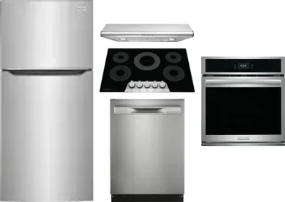 5 Piece Package Includes Refrigerator, Cooktop, Wall Oven, Hood And Dishwasher