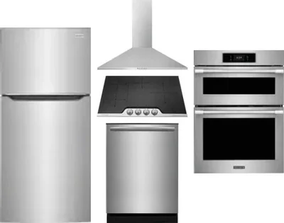 5 Piece Package Includes Refrigerator, Cooktop, Wall Oven, Hood And Dishwasher