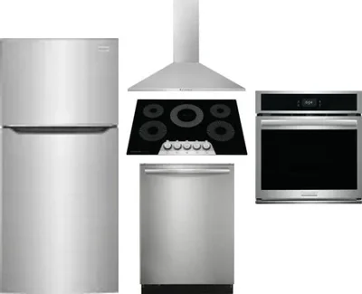 5 Piece Package Includes Refrigerator, Cooktop, Wall Oven, Hood And Dishwasher