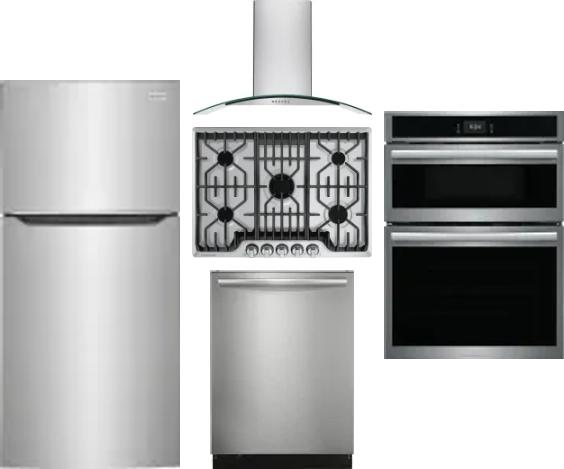 5 Piece Package Includes Refrigerator, Cooktop, Wall Oven, Hood And Dishwasher