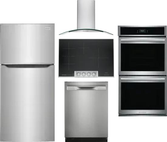 5 Piece Package Includes Refrigerator, Cooktop, Wall Oven, Hood And Dishwasher