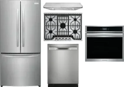 5 Piece Package Includes Refrigerator, Cooktop, Wall Oven, Hood And Dishwasher