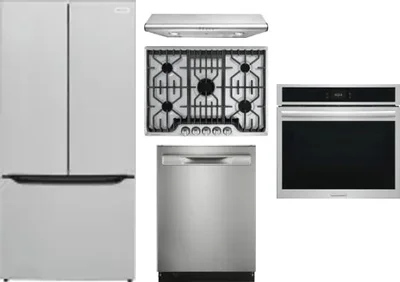 5 Piece Package Includes Refrigerator, Cooktop, Wall Oven, Hood And Dishwasher