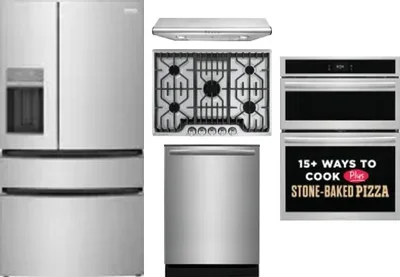 5 Piece Package Includes Refrigerator, Cooktop, Wall Oven, Hood And Dishwasher
