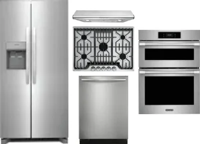 5 Piece Package Includes Refrigerator, Cooktop, Wall Oven, Hood And Dishwasher