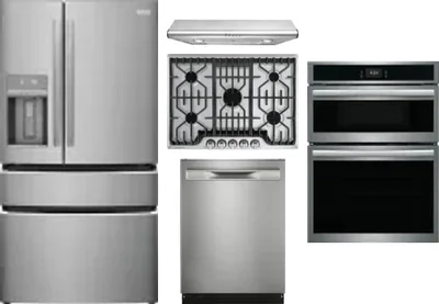5 Piece Package Includes Refrigerator, Cooktop, Wall Oven, Hood And Dishwasher