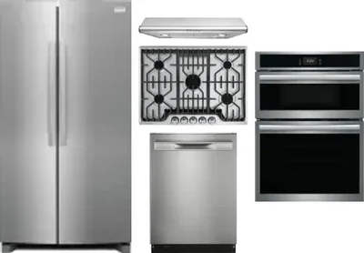 5 Piece Package Includes Refrigerator, Cooktop, Wall Oven, Hood And Dishwasher
