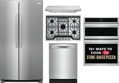 5 Piece Package Includes Refrigerator, Cooktop, Wall Oven, Hood And Dishwasher