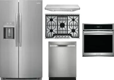 5 Piece Package Includes Refrigerator, Cooktop, Wall Oven, Hood And Dishwasher
