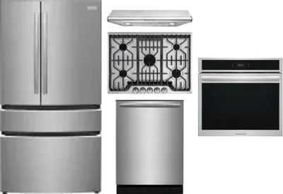 5 Piece Package Includes Refrigerator, Cooktop, Wall Oven, Hood And Dishwasher
