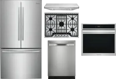 5 Piece Package Includes Refrigerator, Cooktop, Wall Oven, Hood And Dishwasher