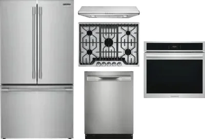 5 Piece Package Includes Refrigerator, Cooktop, Wall Oven, Hood And Dishwasher