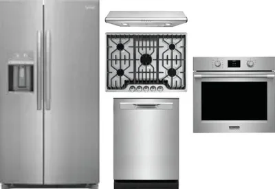 5 Piece Package Includes Refrigerator, Cooktop, Wall Oven, Hood And Dishwasher