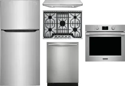 5 Piece Package Includes Refrigerator, Cooktop, Wall Oven, Hood And Dishwasher