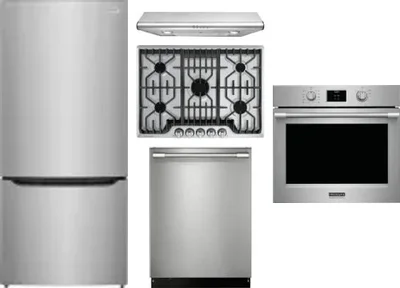 5 Piece Package Includes Refrigerator, Cooktop, Wall Oven, Hood And Dishwasher