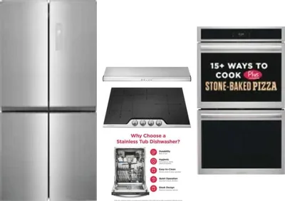 5 Piece Package Includes Refrigerator, Cooktop, Wall Oven, Hood And Dishwasher