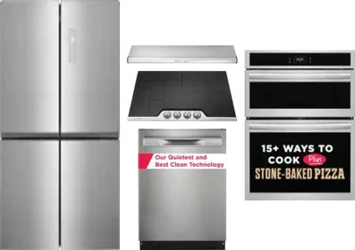 5 Piece Package Includes Refrigerator, Cooktop, Wall Oven, Hood And Dishwasher