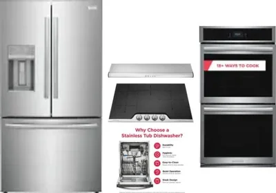 5 Piece Package Includes Refrigerator, Cooktop, Wall Oven, Hood And Dishwasher