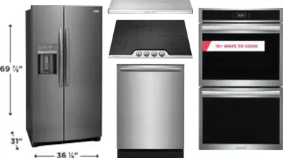 5 Piece Package Includes Refrigerator, Cooktop, Wall Oven, Hood And Dishwasher