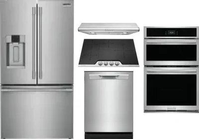 5 Piece Package Includes Refrigerator, Cooktop, Wall Oven, Hood And Dishwasher