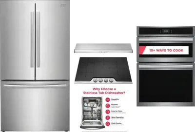 5 Piece Package Includes Refrigerator, Cooktop, Wall Oven, Hood And Dishwasher