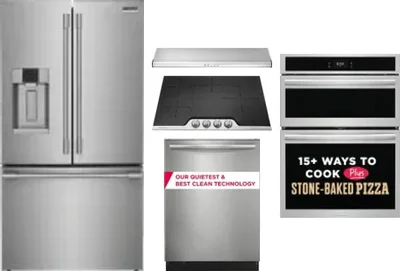 5 Piece Package Includes Refrigerator, Cooktop, Wall Oven, Hood And Dishwasher