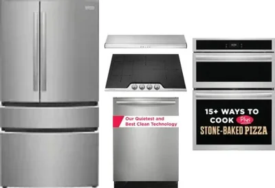 5 Piece Package Includes Refrigerator, Cooktop, Wall Oven, Hood And Dishwasher