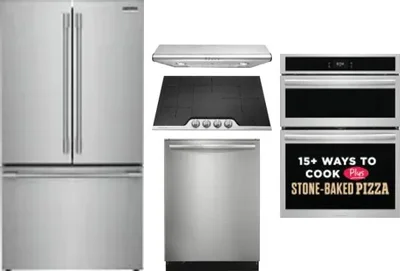 5 Piece Package Includes Refrigerator, Cooktop, Wall Oven, Hood And Dishwasher