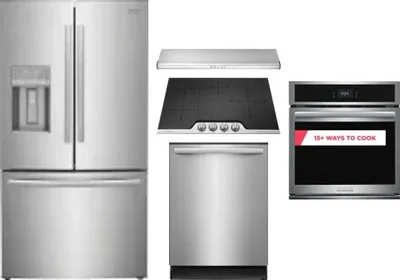 5 Piece Package Includes Refrigerator, Cooktop, Wall Oven, Hood And Dishwasher